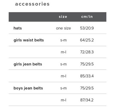 Bardot Junior Accessories Size Guide Measurements